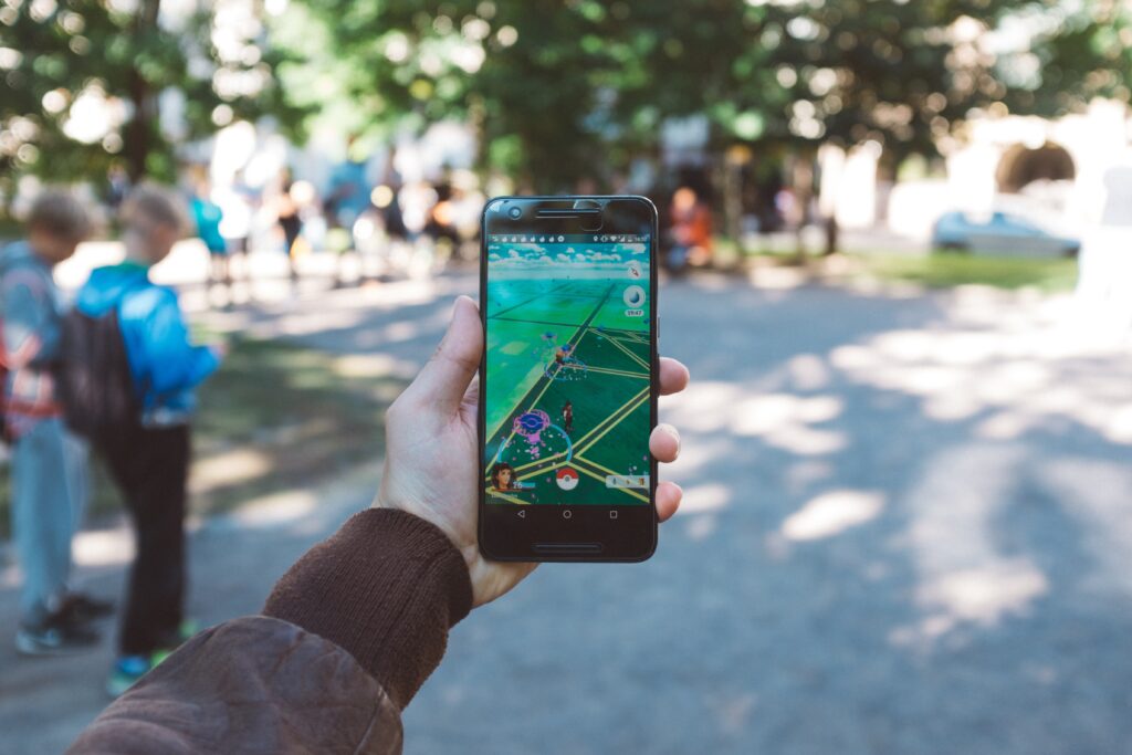 Image of an augmented reality game on a smartphone.